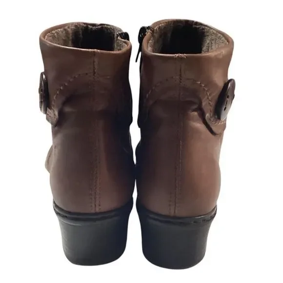Rieker Ankle Boots Womens 10 Brown Kendra Slouchy Leather Zip Warm Lined Button - Picture 5 of 8